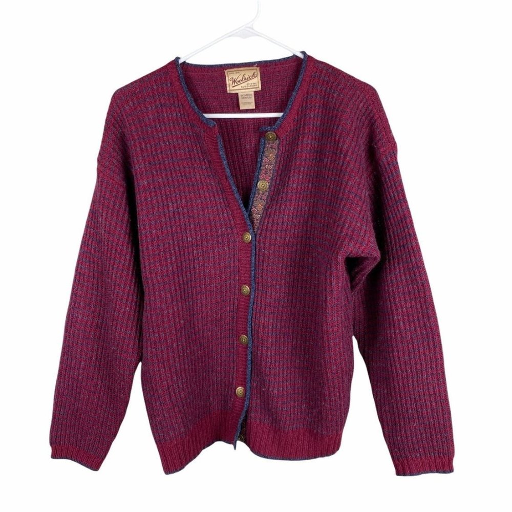 Vintage woolrich fair isles scandinavian 100% red cardigan womens size medium